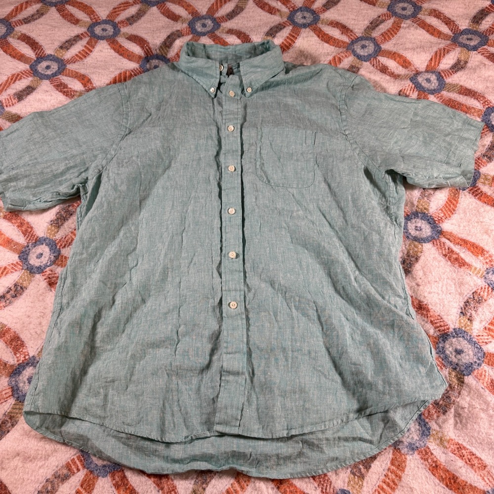 Brooks Brothers Irish‎ Linen Shirt Mens XXL Regent Fit Short Sleeve Blue